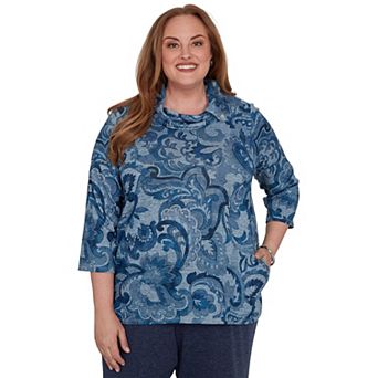Plus Size Alfred Dunner Paisley 3/4 Sleeve Cowlneck Top
