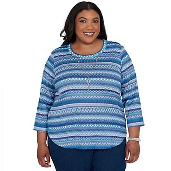 Plus Size Alfred Dunner Textured Stripe Knit Top with Necklace