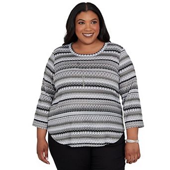 Plus Size Alfred Dunner Textured Stripe Knit Top with Necklace