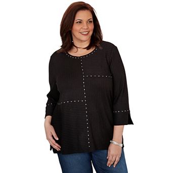 Plus Size Alfred Dunner Spliced Texture Metallic Studded Top
