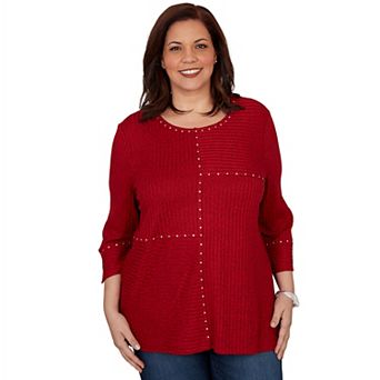 Plus Size Alfred Dunner Spliced Texture Metallic Studded Top