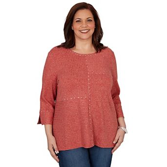 Plus Size Alfred Dunner Spliced Texture Metallic Studded Top