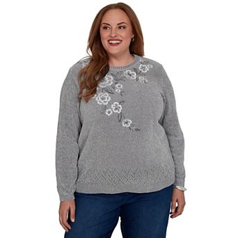 Plus Size Alfred Dunner Embroidered Floral Textured Chenille Sweater