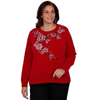 Plus Size Alfred Dunner Embroidered Floral Textured Chenille Sweater