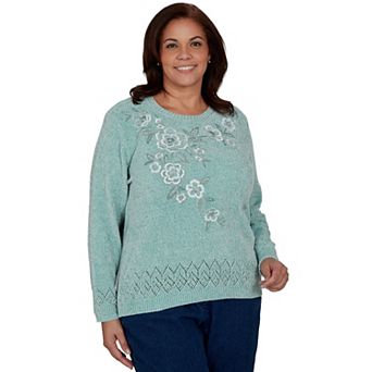 Plus Size Alfred Dunner Embroidered Floral Textured Chenille Sweater