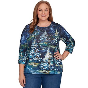 Plus Size Alfred Dunner Starry Christmas Tree Scene Top