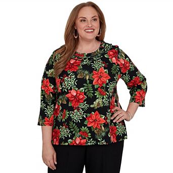 Plus Size Alfred Dunner Poinsettia Pattern Knit Top