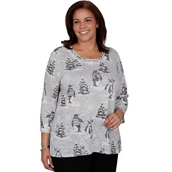 Plus Size Alfred Dunner Penguins & Trees Knit Top