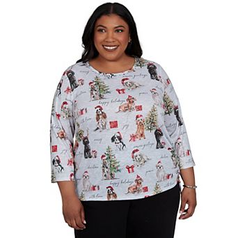 Plus Size Alfred Dunner Gift Giving Dogs Knit Top