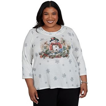 Plus Size Alfred Dunner Shimmering Snowman Knit Top