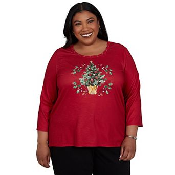 Plus Size Alfred Dunner Christmas Tree Braided Neck Top