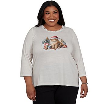 Plus Size Alfred Dunner Santa Cat Knit Top