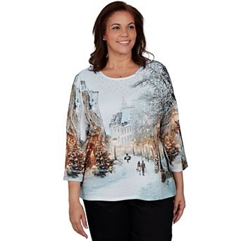 Plus Size Alfred Dunner Christmas in the City Knit Top