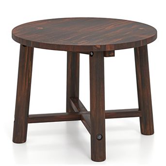 Costway Outdoor Side Table with Solid Wood Structure Small Round Coffee Table