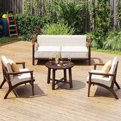Costway Outdoor Side Table with Solid Wood Structure Small Round Coffee Table