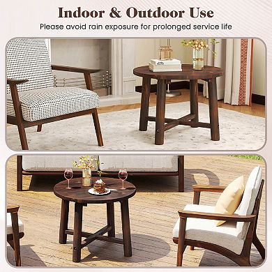 Costway Outdoor Side Table with Solid Wood Structure Small Round Coffee Table