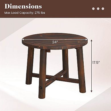 Costway Outdoor Side Table with Solid Wood Structure Small Round Coffee Table