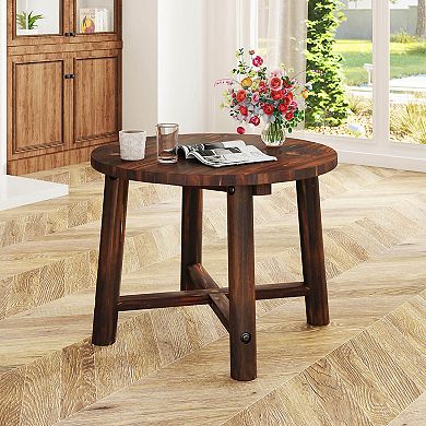 Costway Outdoor Side Table with Solid Wood Structure Small Round Coffee Table