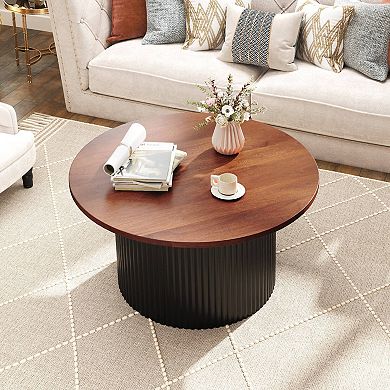 Costway Round Coffee Table 32" Tea Table with Solid Wood Frame Home Accent Cocktail Table