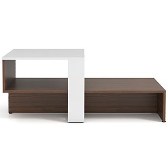Costway 2 tier Geometric Coffee Table Center Table with Storage Shelves Home Modern