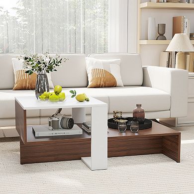 Costway 2-Tier Geometric Coffee Table Center Table with Storage Shelves Home Modern