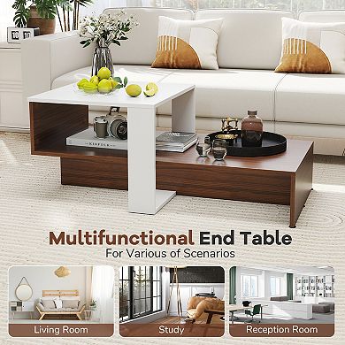 Costway 2-Tier Geometric Coffee Table Center Table with Storage Shelves Home Modern