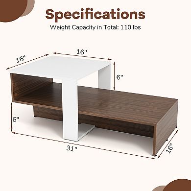 Costway 2-Tier Geometric Coffee Table Center Table with Storage Shelves Home Modern