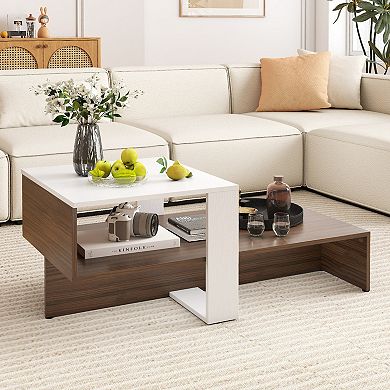 Costway 2-Tier Geometric Coffee Table Center Table with Storage Shelves Home Modern