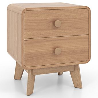 Costway Modern Style 2-Drawer Nightstand Bedside Table with Solid Rubber Wood Legs