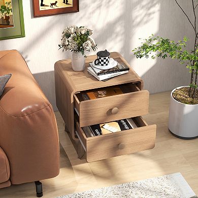 Costway Modern Style 2-Drawer Nightstand Bedside Table with Solid Rubber Wood Legs