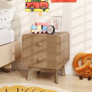 Costway Modern Style 2-Drawer Nightstand Bedside Table with Solid Rubber Wood Legs