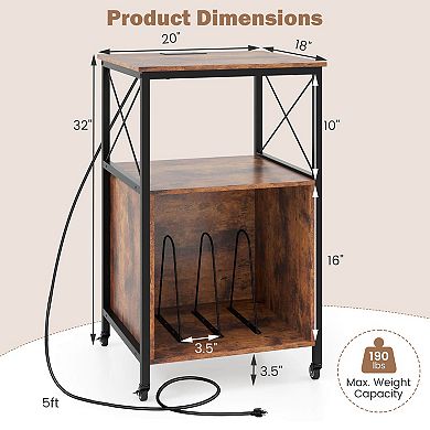 Costway Mobile Record Player Stand with Power Outlet Open Shelf & Dividers Metal Frame