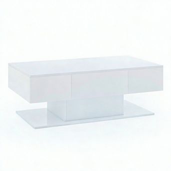 Costway LED Coffee Table with 2 Drawers 20-Color Dimmable LED Lights & Remote Control