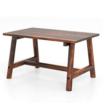 Costway Outdoor Coffee Table with Slatted Tabletop Rectangle Side Table for Garden