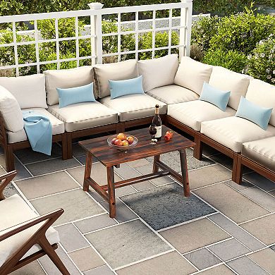 Costway Outdoor Coffee Table with Slatted Tabletop Rectangle Side Table for Garden