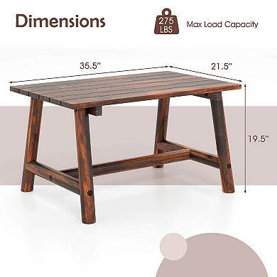 Costway Outdoor Coffee Table with Slatted Tabletop Rectangle Side Table for Garden