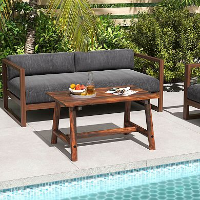 Costway Outdoor Coffee Table with Slatted Tabletop Rectangle Side Table for Garden