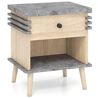 Costway 3 tier Bedside Table with Antique Grey Faux Marble Top & Open Shelf
