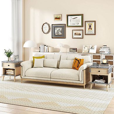 Costway 3-Tier Bedside Table with Antique Grey Faux Marble Top & Open Shelf