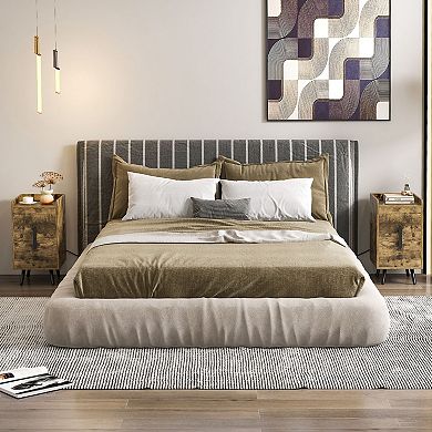 Costway Nightstand with Charging Station Home Bedside Sofa Side Tables with 2 Drawers