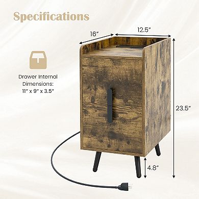 Costway Nightstand with Charging Station Home Bedside Sofa Side Tables with 2 Drawers