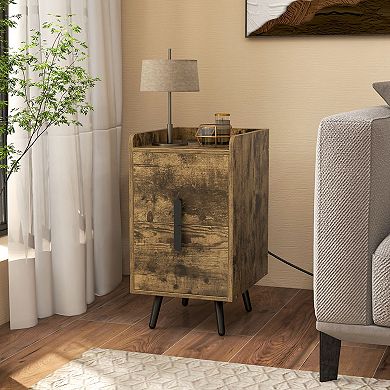 Costway Nightstand with Charging Station Home Bedside Sofa Side Tables with 2 Drawers