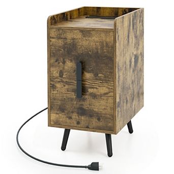 Costway Nightstand with Charging Station Home Bedside Sofa Side Tables with 2 Drawers