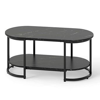 Costway Marble Coffee Table Modern 2 tier Center Table with Open Storage Shelf