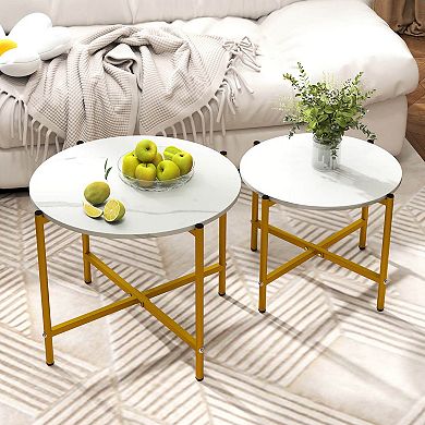 Costway Indoor and Outdoor Round Coffee Table Set of 2 Nesting Coffee Tables Circle End Table