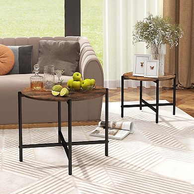 Costway Indoor and Outdoor Round Coffee Table Set of 2 Nesting Coffee Tables Circle End Table