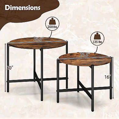 Costway Indoor and Outdoor Round Coffee Table Set of 2 Nesting Coffee Tables Circle End Table