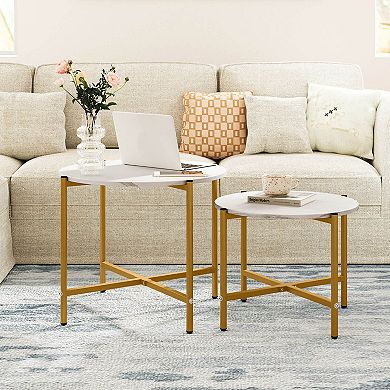 Costway Indoor and Outdoor Round Coffee Table Set of 2 Nesting Coffee Tables Circle End Table