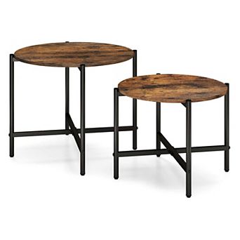 Costway Indoor and Outdoor Round Coffee Table Set of 2 Nesting Coffee Tables Circle End Table