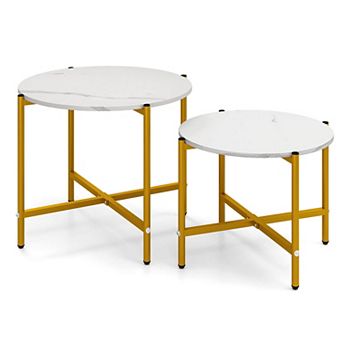 Costway Indoor and Outdoor Round Coffee Table Set of 2 Nesting Coffee Tables Circle End Table